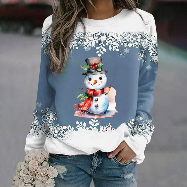 Mirages Chandails Molletonnés d'Automne pour Femmes, Mode de Noël pour Femmes Décontractée à Imprimé, Col Rond, Coupe Ample, Manches Longues, Hauts, Blouses Molletonnées