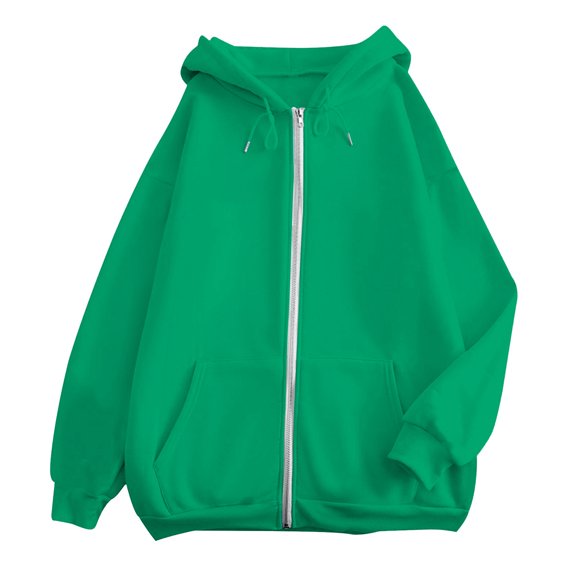 Fgnfyis Womens Hoodies Zip up Casual Solid Color Zipper Pocket Long Sleeve Jacket Sweatshirts for Women
