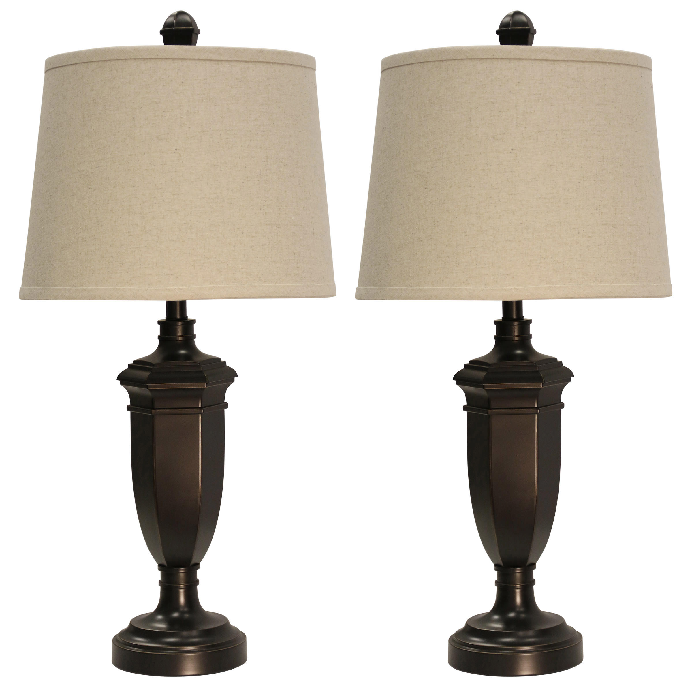 Madison Table Lamp Bronze Finish Beige Hardback Fabric Shade Set