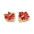 thumbnail image 3 of 100pcs Alloy Enamel with Rhinestone Cadmium Free & Nickel Free & Lead Free Hibiscus Flower Charm Light golden Red 14x12x4mm Hole: 1.6mm, 3 of 3