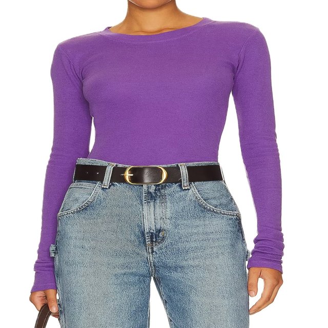T-shirt pour Femmes à Manches Longues, Col Rond, Uni, Coupe Ajustée, Hauts d'Automne, T-shirts Basiques, Vêtements d'Automne