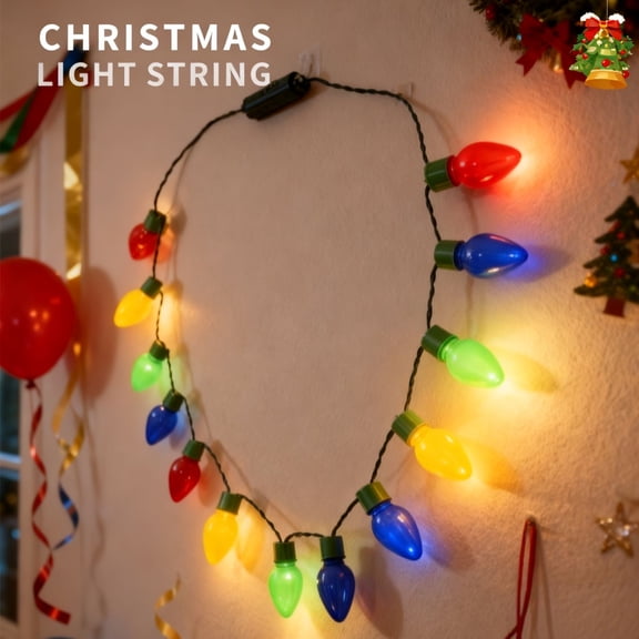 Carnival Decorations,Carnival Theme Party Decorations,Christmas LED Large Bulb Light String 13 Lights Luminous Leather String Necklace Festive Wearable Supplies Party Necklace Lights 37in(A)