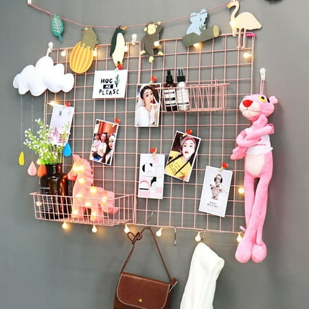 Photo Frame Black And White Wire Grid Panel and Accessories Photograph Wall Picture Hanging Wall Air Plants Tillandsia Frame Wedding Flowers Frame Display Photo Wall 3 Colors Available Pink and Black and White Optional Sizes ()
