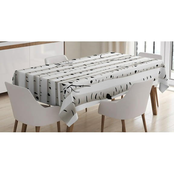 Ambesonne Birch Tree Tablecloth Rectangular Table Cover, Seasonal Woodland, 60"x90", Black and White