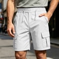thumbnail image 2 of Men's Casual Twill Pull on Cargo Shorts Button Zip Fly Cotton Elastic Waist Loose Fit Drawstring Work Short with Muti Pocket White, 2 of 9