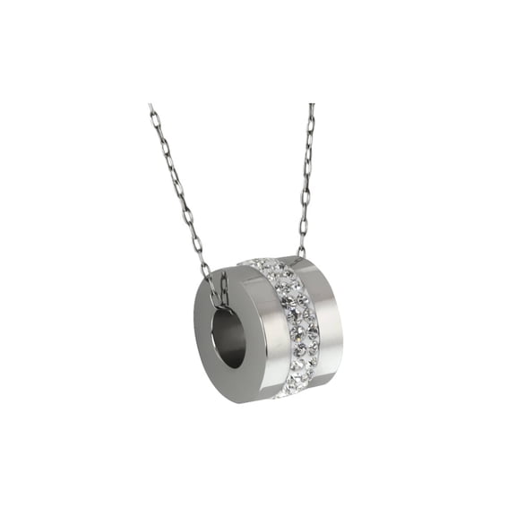 14MM Stainless Steel High Shine Circular Wheel Pendant with White Clear Zirconia