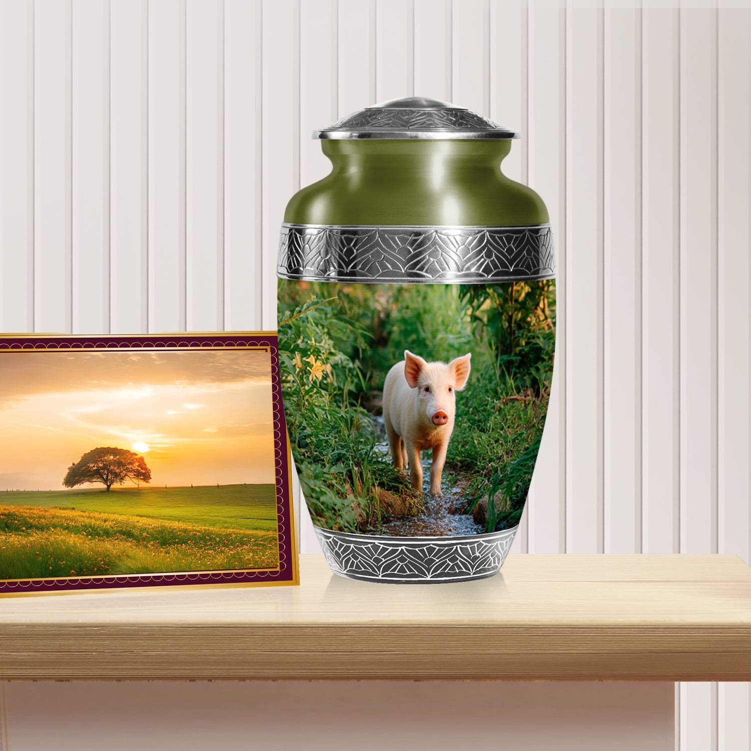 SABURIAL Pig Urn - Beautiful Funeral Urns For Human Ashes - Large Burial Urns For Men Ash - Memorial Urn For Human Remains - 10 Inch Large With Velvet Bag