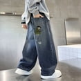 thumbnail image 2 of Duqingm Boys Cargo Jeans Kids Baggy Elastic Waist Wide Leg Denim Pants with Pockets 5-16 Years (Blue,13-14 Years), 2 of 6