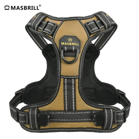 MASBRILL Reflective Dog Harness No Pull Dog Vest Harness with Handle, Breathable Padded Dog Chest Harness Adjustable for Small Dog-Brown S