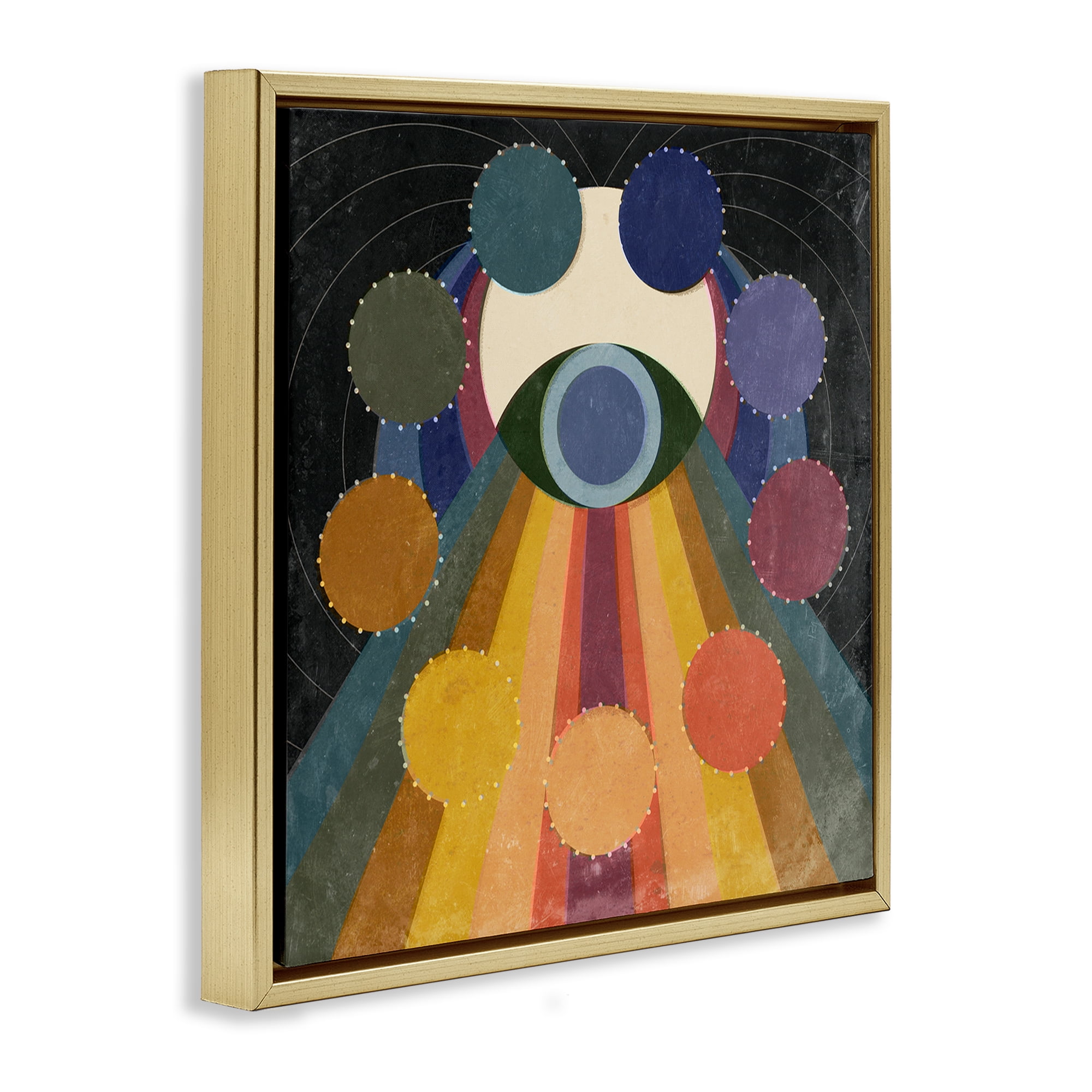 Stupell Industries Eye with Circles Pattern Abstract Painting Gold Floater Framed Canvas Art Print Wall Art, 18 x 18