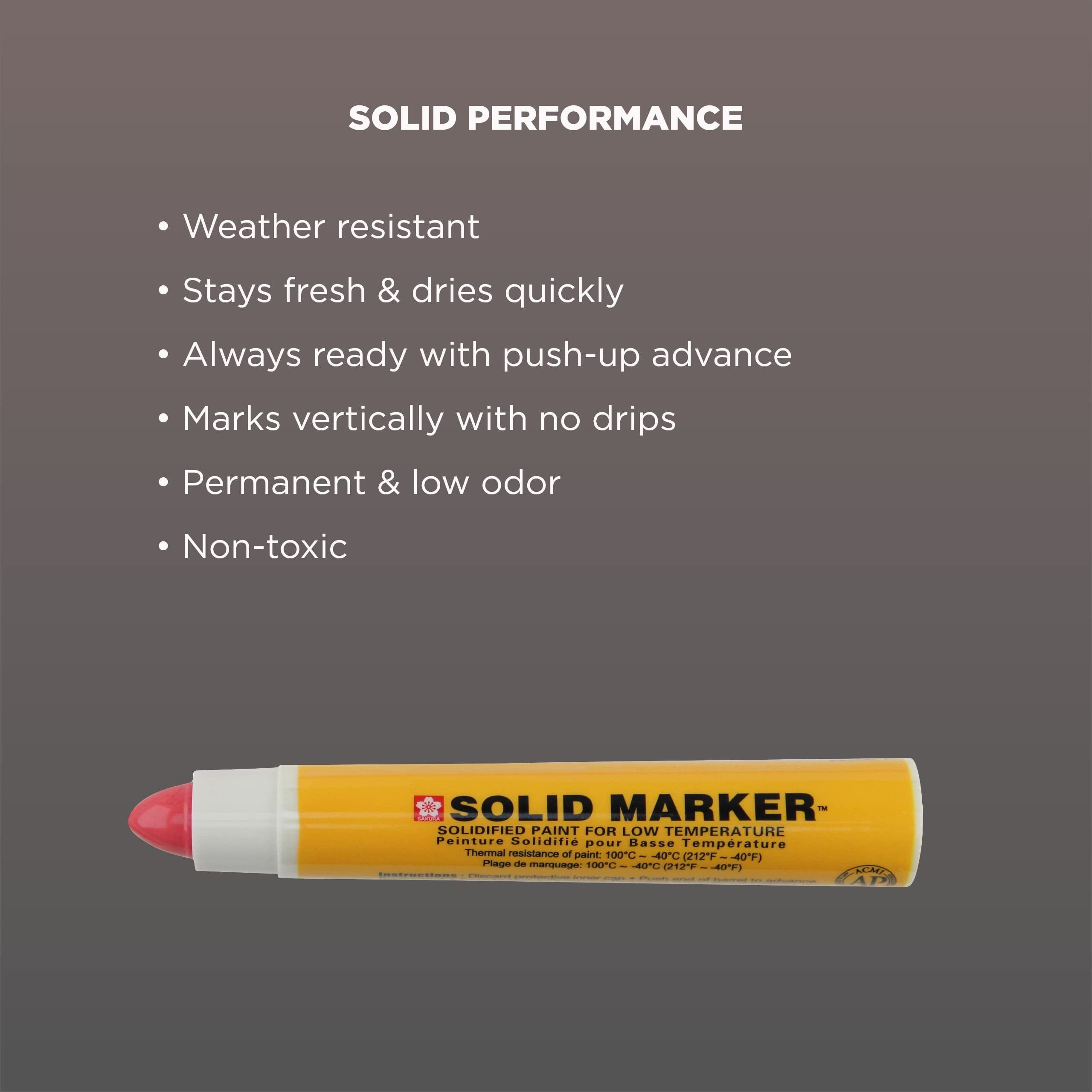 Sakura Mini Solid Paint Markers with Push Up Tip - Low Temperature Permanent Marker Pens - Window, Wood, & Glass Marker - 10 mm Tip - Red Paint - 12 Pack