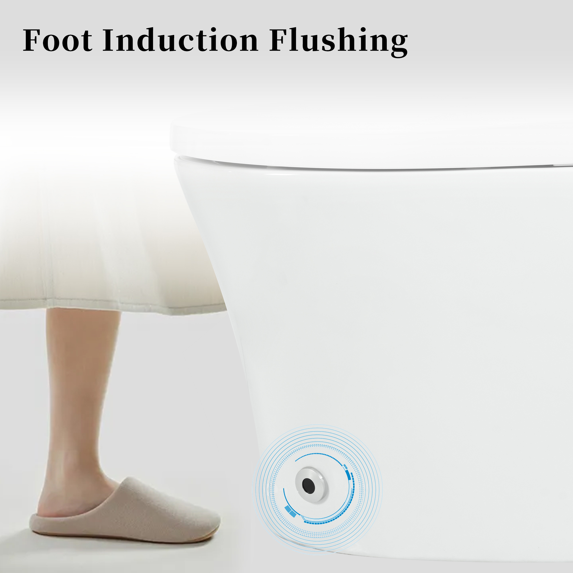 Alvantor Smart toilet with Built-in Heated Seat, Elongated Toilet with Auto Flush, Foot sensor Flush, Night Light White