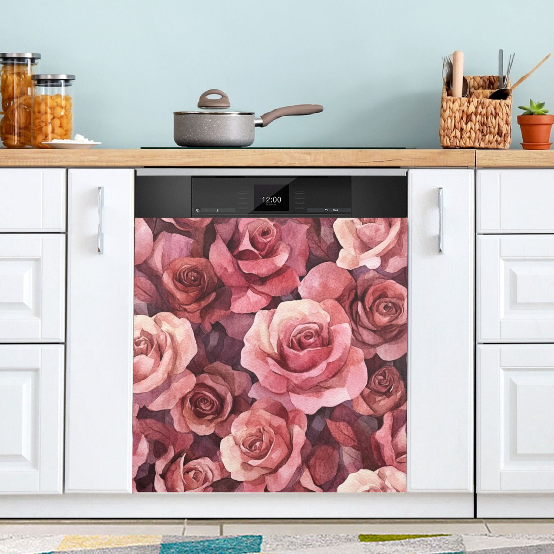 Dishwasher Magnetic Sticker 23x26 Inch Refrigerator Magnetic Sticker Washing Machine Magnetic Sticker Kitchen Panel Magnetic Sticker Home Decor Cartoon Maroon Roses