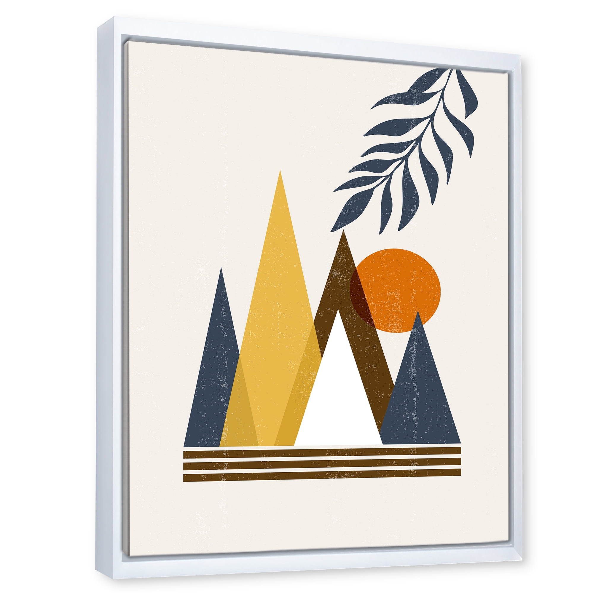 Designart 'Abstract Moon and Sun In Mountains I' Modern Framed Canvas Wall Art Print