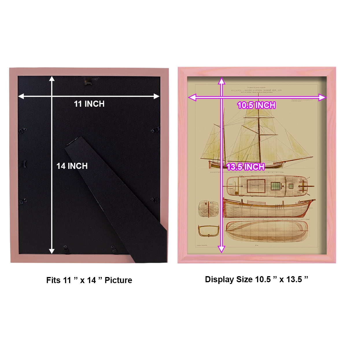 Antique Ship Plan IV -Framed Print w/glass-Sunset Pink