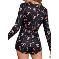 thumbnail image 4 of KelaJuan Women Christmas Printed Pattern Pajama, V-neck Long Sleeve Bodycon Playsuit, Red/ Wine Red/ Navy/ Black, 4 of 6