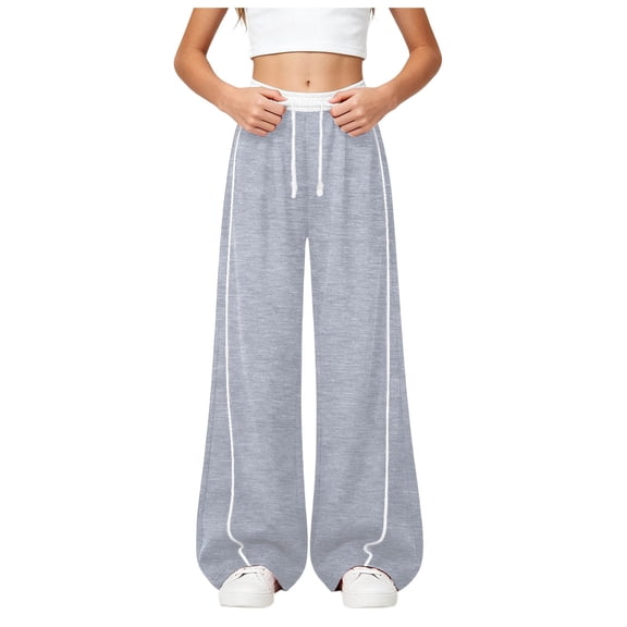Staki Sweatpants for Girls Baggy Sweatpants for Girls Trendy Oversized Wide Leg Loose Sweat Pants Elastic High Waist Drawstring Athletic Joggers(Gray,4-5 Years)