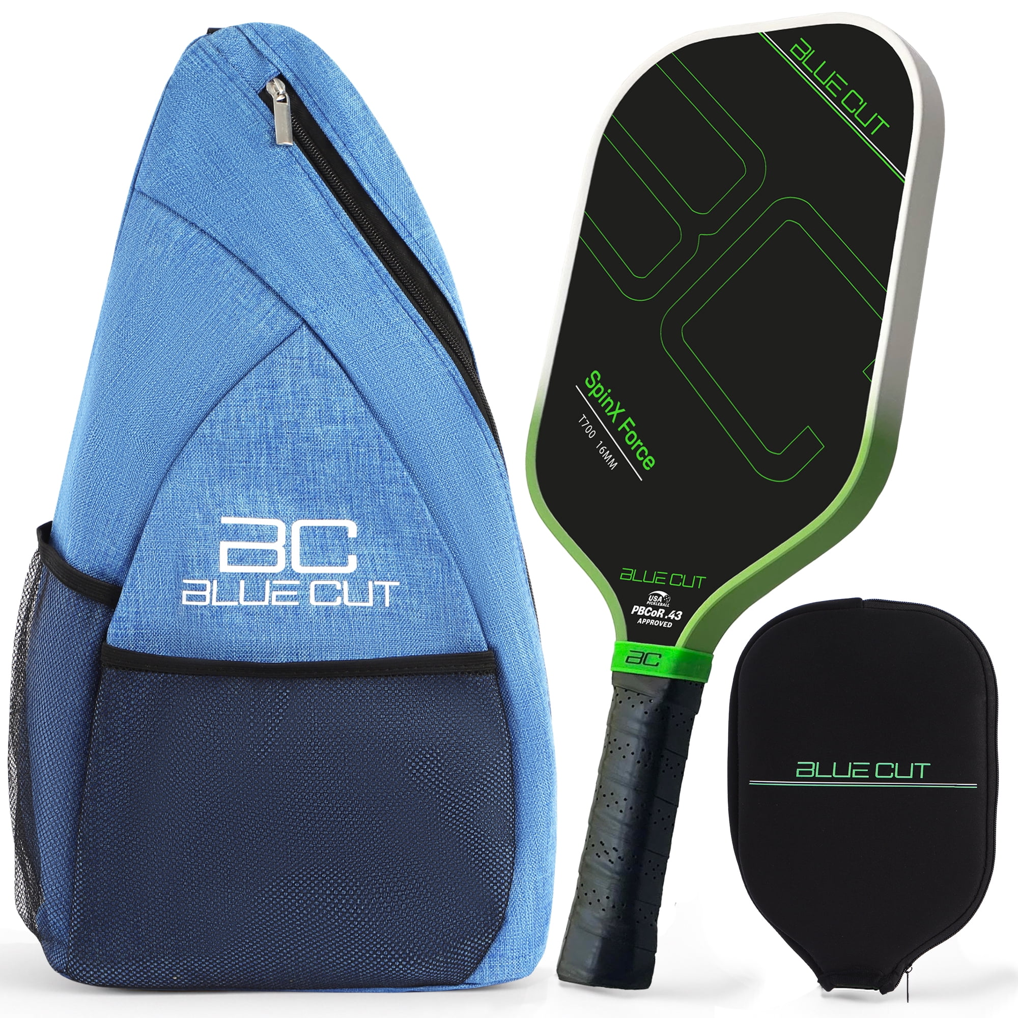 Blue Cut Pickleball Paddle – USAPA Approved Pickleball Paddles Racket with T700 Carbon Fiber, 16mm Honeycomb Core, Spin Surface, Pro Power Speed & Control – Includes Carry Bag