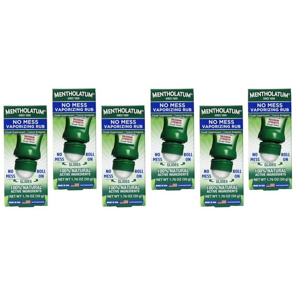 Mentholatum No Mess Roll On Vaporizing Rub, 1.76 oz (6 Pack)