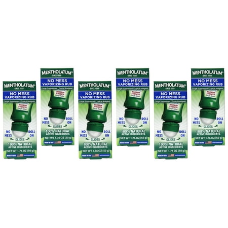 Mentholatum No Mess Roll On Vaporizing Rub, 1.76 oz (6 Pack)