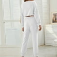 thumbnail image 5 of Odeerbi Clearance Women Pajama Sets Long Sleeves Sleepwear Sports Tops Set Elastic Waist Long Pants Sleepwear Sets,White, 5 of 7