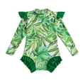 thumbnail image 4 of Cowsor 2-12 Years Girls One Piece Swimsuit Green Leaf Print Long Flutter Sleeve Training Style Modest UV Protection Swimwear for Pool Practice, 4 of 6