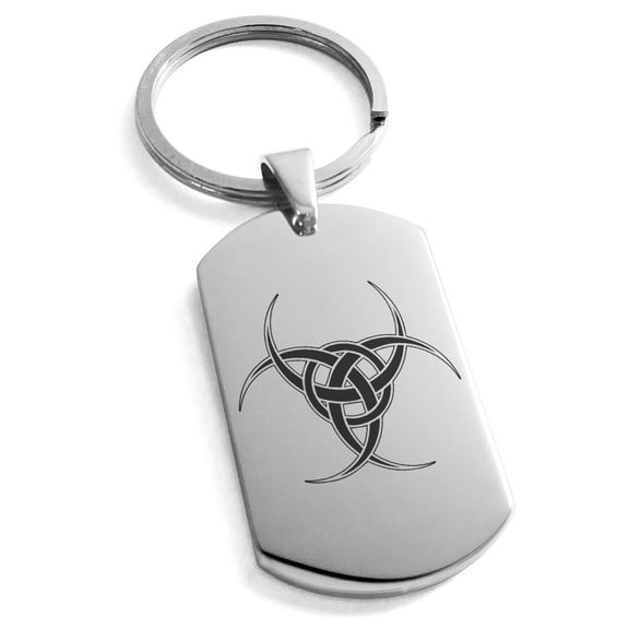 Stainless Steel Interlock Tribal Biohazard Engraved Dog Tag Keychain Keyring