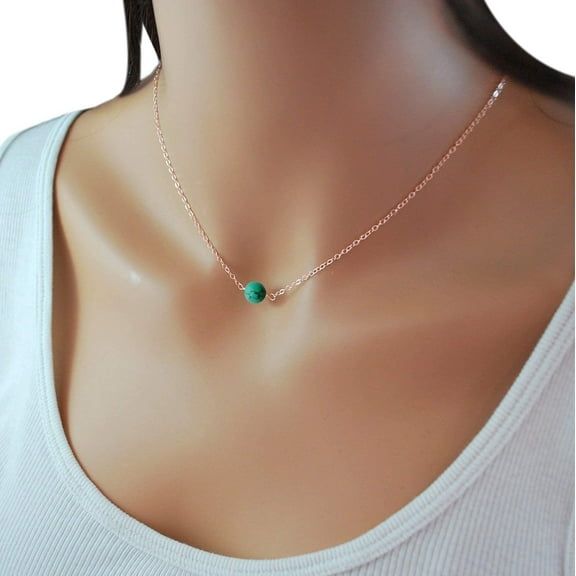 Sterling Silver Turquoise Choker Necklace, Handmade with Dainty Real Turquoise Rose Gold Professionally Plated Necklace for Women[l599]