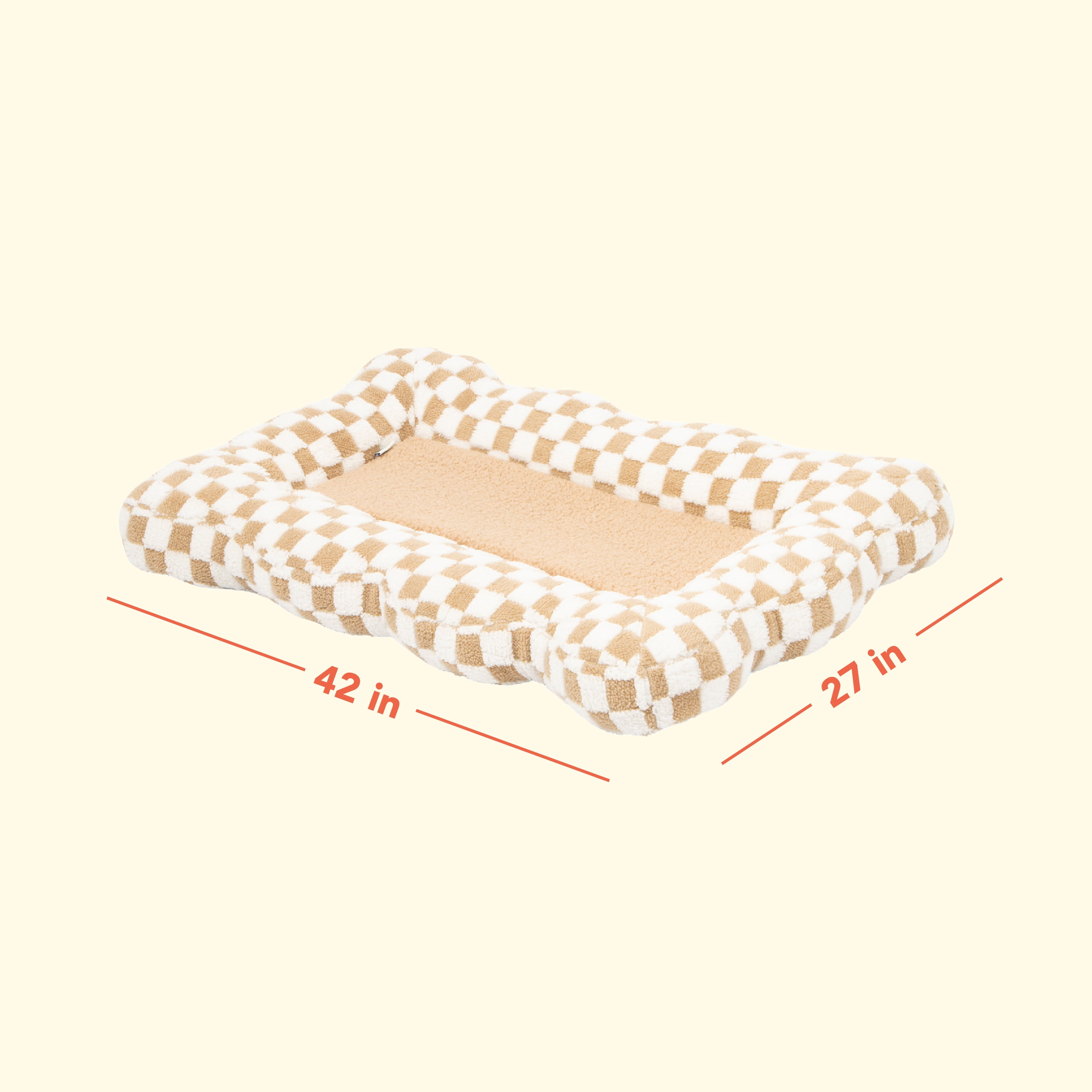 Oodles Checkered Sherpa Cloud Pet Bed, Tan, XL 42" L x 27" W