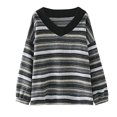 thumbnail image 1 of Pulls Tricotés Femmes Décontracté Col en V Rayé Chandail Automne-Hiver Rétro Harajuku Surdimensionné Ample, 1 of 7