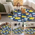 thumbnail image 6 of Summer Beach Round Living Room Rugs 3.3 ft, Ocean Starfish Shell Coastal Conch Lemon Flowers Blue Washable Area Rug with Non-Slip Sturdy Edge Binding Round Front Door Mat Floor Carpet for Entryway, 6 of 9