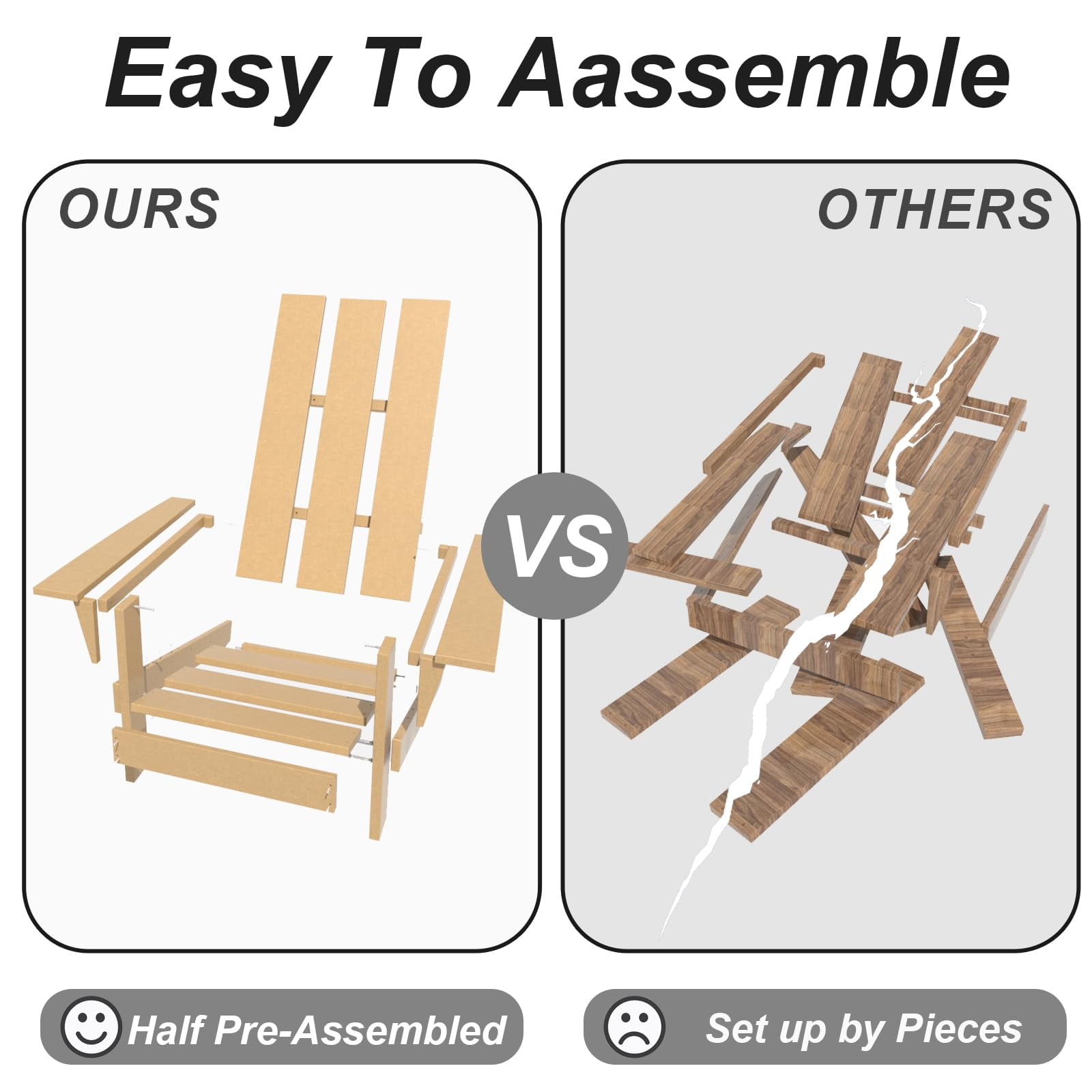 Kullavik Adirondack Chair 3 Piece Set With Table, Heavy All-Weather HDPE.Outdoor Lounge Chair for Patio Deck Garden, Backyard Deck& Lawn Furniture - Looks Exactly Like Real Wood-Sand