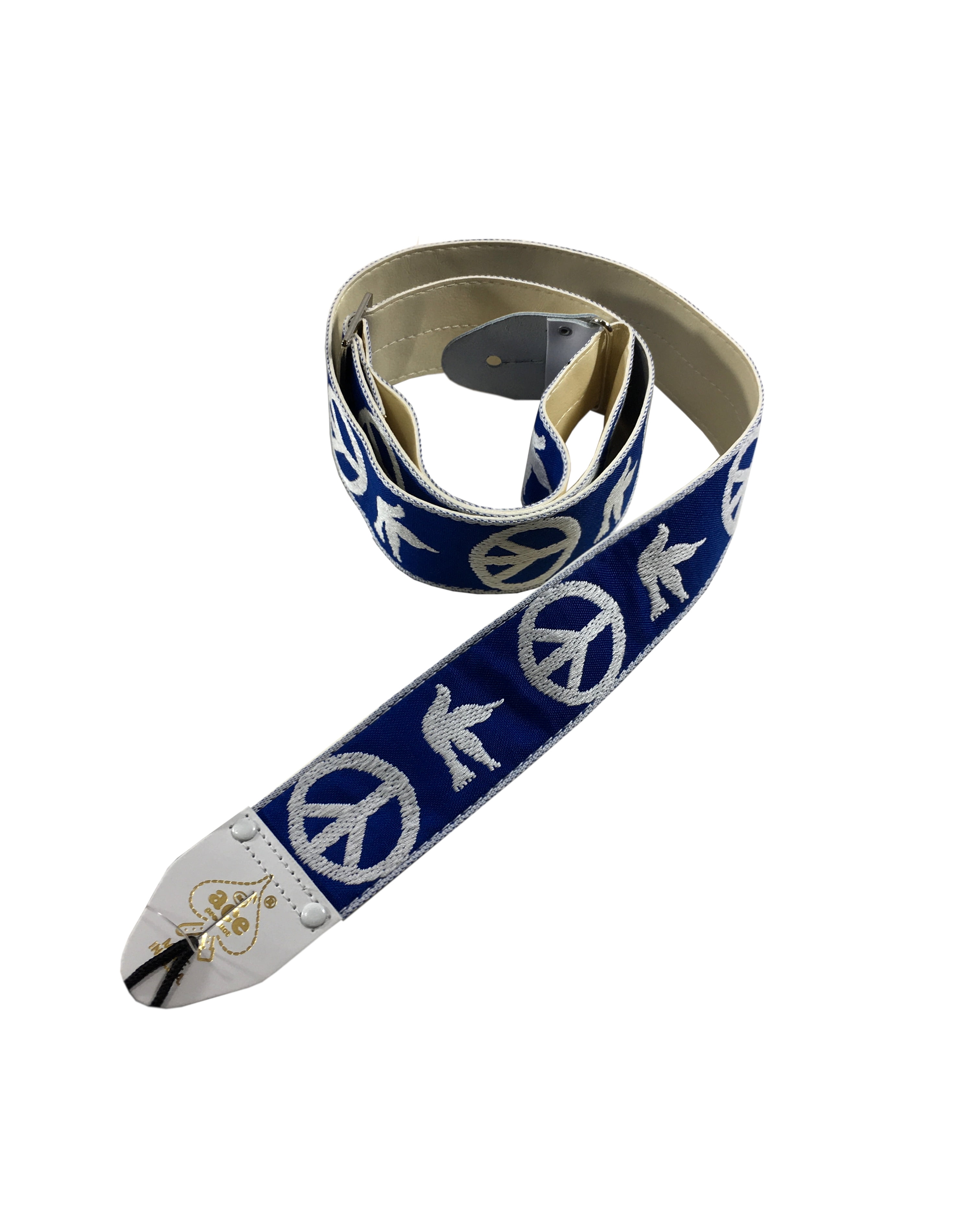Ace Guitar Strap Vintage Style Peace Doves Design Blue and White