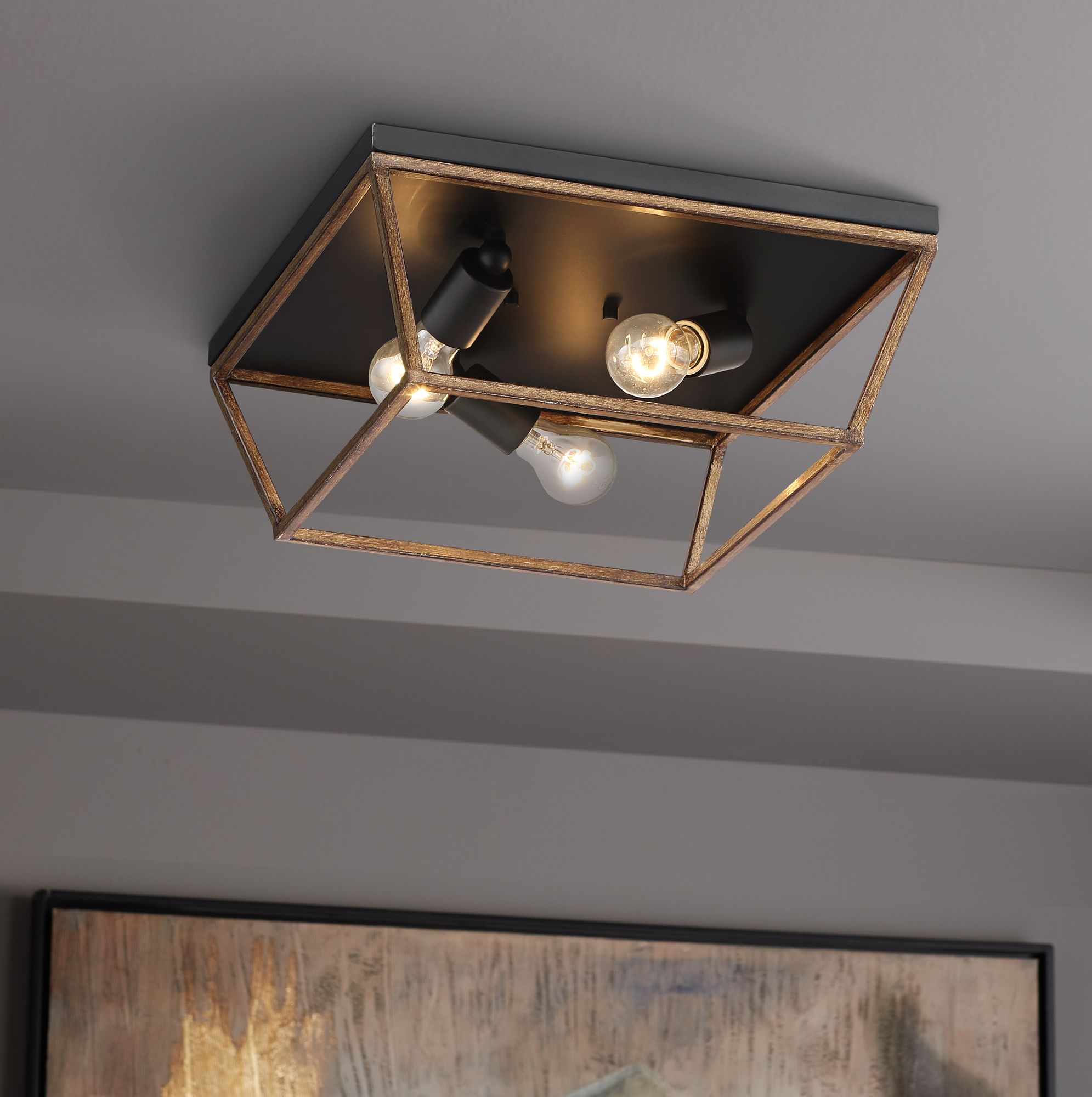 John Timberland Modern Industrial Ceiling Light Flush Mount Fixture Black 15 Wide 3 Light Painted Wood Bedroom Hallway Kitchen Walmart Com Walmart Com