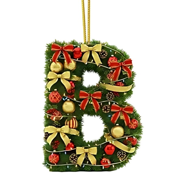 Adornos navideños artesanales decorativos para el árbol, monogramas decorativos acrílicos 2D con gorro de Papá Noel, 26 letras, adornos navideños colgantes para manualidades, decoración navideña para