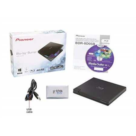 Pioneer BDR-XD05B Blu-Ray Player & Burner - 6X Slim Portable External BDXL, BD, DVD & CD Drive for Windows & Mac with 3.0 USB - Write & Read + Includes CyberLink Media Suite 10