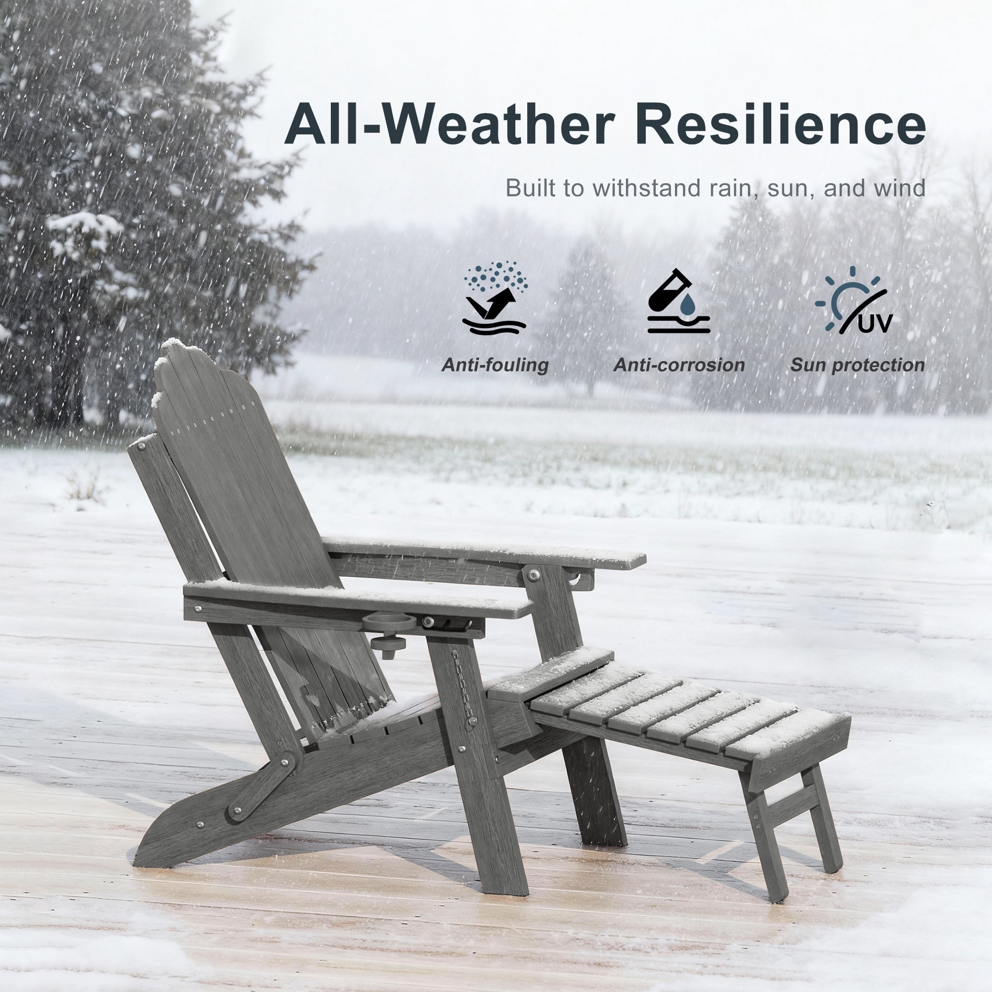 ACEGOSES Foldable Outdoor Adirondack Chairs Set of 4 with Cup Holder, 3-Position Adjustable HDPE Plastic for Patio, Fire Pit, Deck, Gray