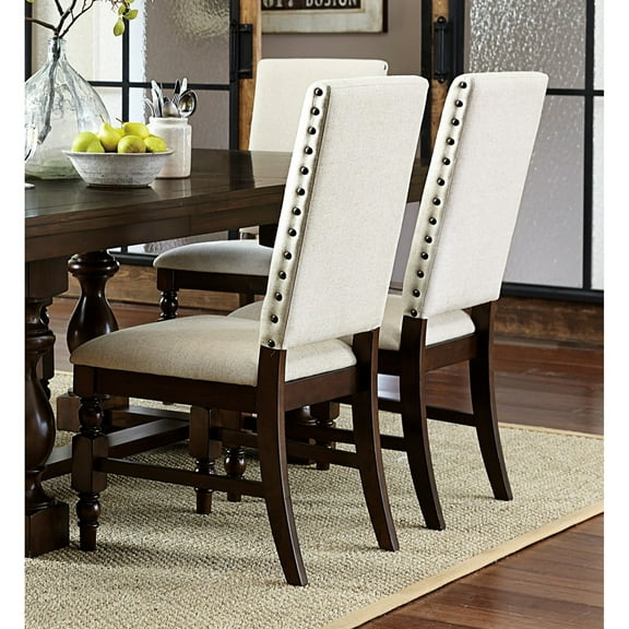 2 Dark Oak Wooden Chairs, Cream Upholstered With Alluring Nailhead Trim For Dining Room Wood Chairs Of 2, Back And Seat Enchanting