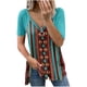 thumbnail image 2 of Pntutb Mujeres Casual Retro Occidental Impresión Azteca Manga Corta Étnico Cuello en V Cremallera Camisetas tops Pntutb Pntutb-3368, 2 of 5
