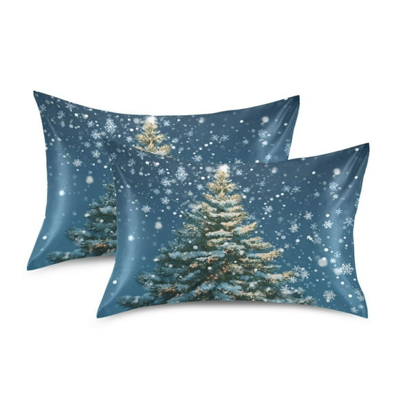Silky Satin Standard Pillowcases For Hair And Skin Christmas Tree with Lights