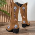 thumbnail image 7 of Floral Embroidery Cowboy Boots for Women Chunky Heel Pointed Toe Riding Mid Calf Boots Pull on Booties, 7 of 7