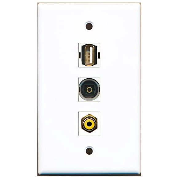 RiteAV - 1 Port RCA Yellow and 1 Port USB A-A and 1 Port Toslink Wall Plate