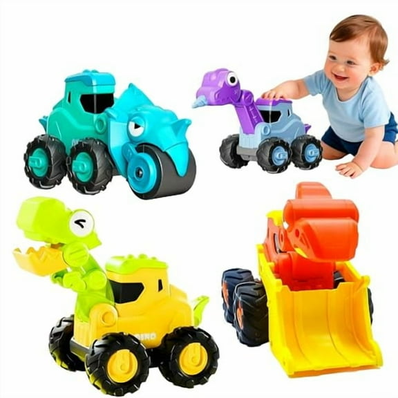 4 Pack Dinosaur Press to Go Car Toys for Toddlers Play Vehicle Set Truck Toys Birthday Gifts for 1 2 3 Years Old Boys Girls