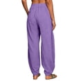 thumbnail image 4 of Nestiefly Women Linen Wide Leg Palazzo Barrel Pants Drawstring Casual Summer Beach Vacation Boho Baggy Pant with Pockets Purple 2XL, 4 of 5