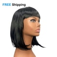 thumbnail image 6 of SUCS Women Short Straight Black Wig with Bangs, 12 Inches, 6 of 6