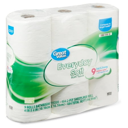 Great Value Everyday Soft Bath Tissue, 9 Mega Rolls - Walmart.com