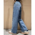 thumbnail image 6 of Kids Girls Jeans Winter Fleece Lined Denim Pants Warm Thicken Wide Leg High Waist Trousers Gifts for Teen Girls, Blue, 10 Years, 6 of 7