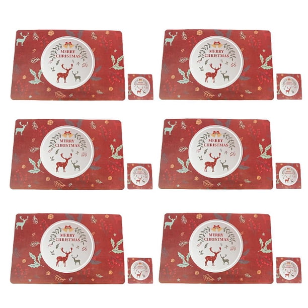 Manteles Individuales Y Posavasos De Mesa Antideslizantes De Pvc Para Navidad, 12 Uds., Decoración Navideña Que No Mancha Eigraketly HA042663-04