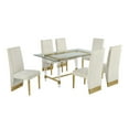 thumbnail image 2 of Acrylic Glass 7pc Gold Set Pleated Chairs in Beige Velvet, 2 of 4