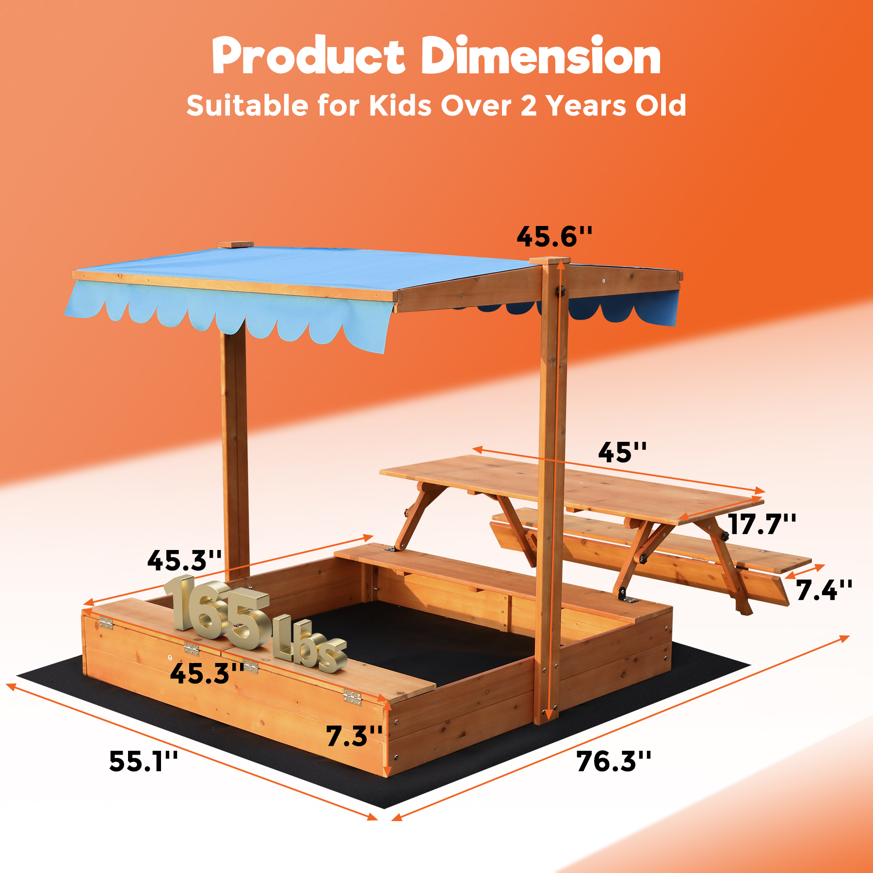 Outdoor Sandbox With Picnic Table Kids Sandbox With Lid & Convertible ...